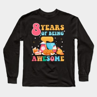 8 Years Of Being Awesome Tee 8th Baking Birthday Gift Leopard Girl Birthday Tee Baking Party Outfit Long Sleeve T-Shirt